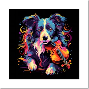 Border Collie Playing Violin Posters and Art